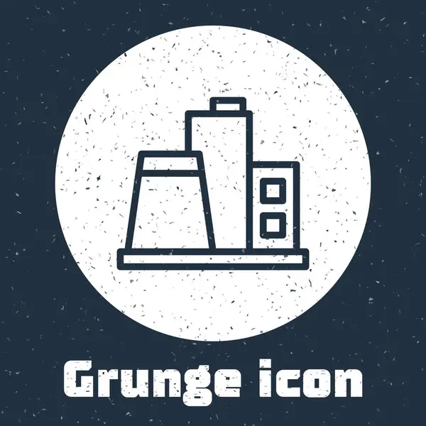 Grunge Line Ícone Fábrica Isolado Fundo Cinza Construção Industrial Desenho — Vetor de Stock