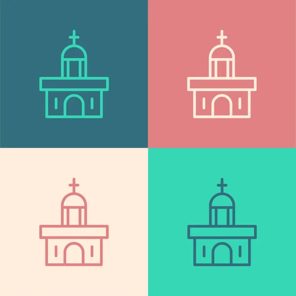 Pop Art Line Icône Bâtiment Église Isolé Sur Fond Couleur — Image vectorielle