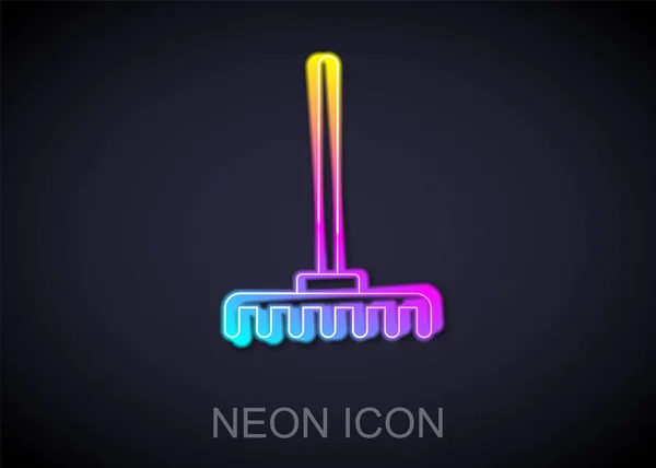 Hehkuva Neon Line Garden Rake Kuvake Eristetty Mustalla Taustalla Työkalu — vektorikuva