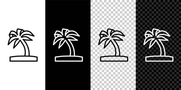 Setzen Sie Linie Tropische Palme Symbol Isoliert Auf Schwarz Weißem — Stockvektor