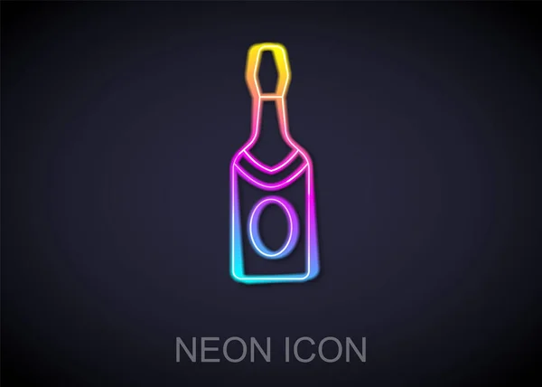 Leuchtende Neon Linie Champagnerflaschen Symbol Isoliert Auf Schwarzem Hintergrund Vektor — Stockvektor