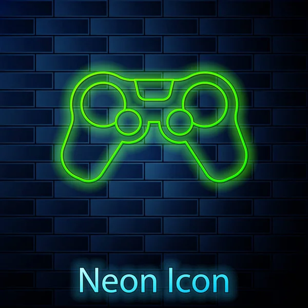 Leuchtende Neon Linie Gamepad Symbol Isoliert Auf Ziegelwand Hintergrund Spielkontrolle — Stockvektor