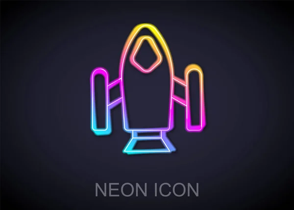 Glowing Neon Line Rocket Ship Icon Isolated Black Background Space — Stock Vector