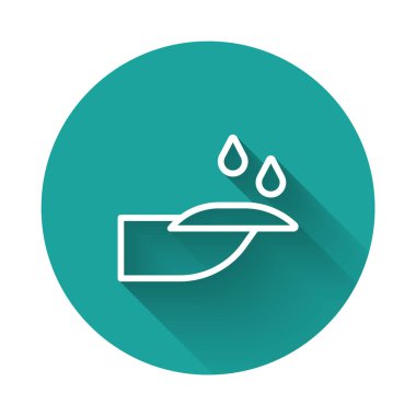 Beyaz çizgi manikür ikonu uzun gölge arkaplan izole. Yeşil daire düğmesi. Vektör