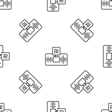 Gri çizgi yapay zeka ikonu beyaz arka planda kusursuz desen izole etti. Makine öğrenme, bulut hesaplama, otomatik destek ve ağlar. Vektör