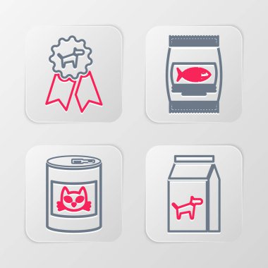 Köpek maması, Konserve kedi ve Köpek ödülü ikonu için sıra oluşturun. Vektör