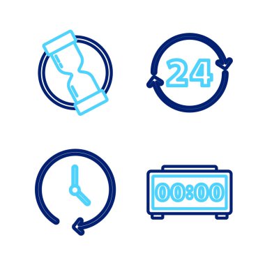 Dijital alarm saatini, saati, 24 saati ve eski kum saati simgesini ayarla. Vektör