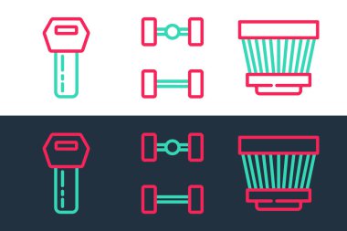 Hat araç hava filtresi, uzaktan kumandalı anahtar ve Chassis araba simgesi. Vektör