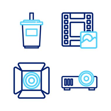 Satır Ortam Projektörü, Film Spot Işığı, Su ikonlu Video ve Kağıt Cam Oynat. Vektör