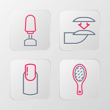 Tırnak törpüsü, manikür, sahte tırnak törpüsü ve değirmen kesicisini ikon olarak ayarla. Vektör