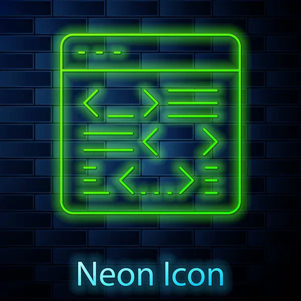 Ragyogó Neon Vonal Szoftver Webfejlesztő Programozási Kód Ikon Elszigetelt Téglafal — Stock Vector