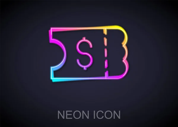 Žhnoucí Neonovou Linku Ikona Tiketu Loterie Izolované Černém Pozadí Bingo — Stockový vektor