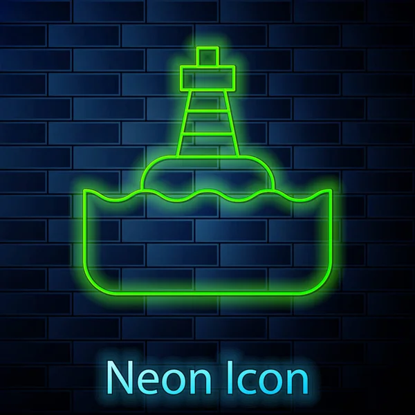 Ragyogó Neon Vonal Lebegő Bója Tengeri Ikon Elszigetelt Téglafal Háttér — Stock Vector