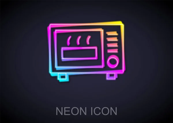 Glowing Neon Line Microwave Oven Icon Isolated Black Background Home — Stock Vector