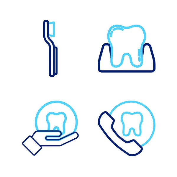 Установить Линию Онлайн Стоматологической Помощи Зуб Значок Зубной Щетки Вектор — стоковый вектор