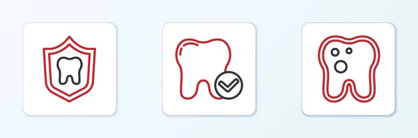 Definir Linha Dente Com Cárie Proteção Dentária Clareamento Ícone Conceito — Vetor de Stock