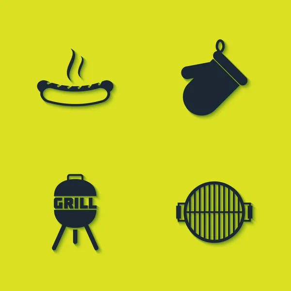 Set Hotdog Sandwich Grill Und Ofenhandschuh Symbol Vektor — Stockvektor