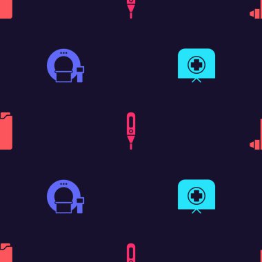 Hemşire şapkasını haç, tomografi, medikal dijital termometre ve solunum cihazına ayarlayın. Vektör.