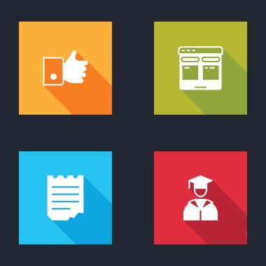 Çevrimiçi çevirmen, not defteri ve mezuniyet şapkası ikonu gibi ayarla. Vektör