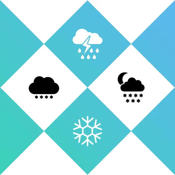 Set Cloud Snow Snowflake Rain Lightning Moon Icon Vector — Stock Vector