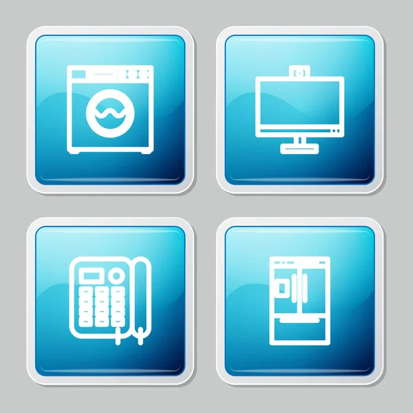 Set Line Washer Computer Monitor Telephone Refrigerator Icon Vector — Stock Vector