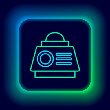 Parlayan neon hattı uzay kapsülü simgesi siyah arkaplanda izole edildi. Renkli taslak konsepti. Vektör