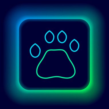 Parlayan neon çizgisi Ayı pençesi ayak izi simgesi siyah arkaplanda izole edildi. Renkli taslak konsepti. Vektör