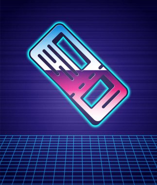 Retro style Airlines bilet ikonu fütüristik peyzaj geçmişini izole etti. Uçak bileti. 80 'lerin moda partisi. Vektör