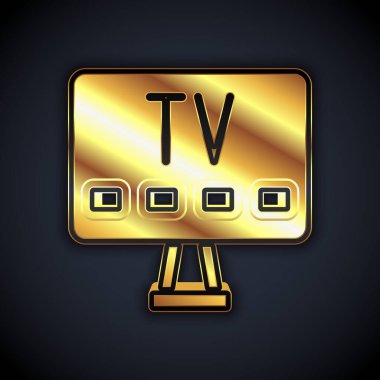 Siyah arkaplanda Gold Smart TV simgesi izole edildi. Televizyon tabelası. Vektör