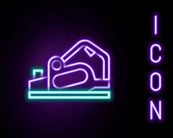 Leuchtende Neon Linie Elektrohobelwerkzeug Symbol Isoliert Auf Schwarzem Hintergrund Buntes — Stockvektor