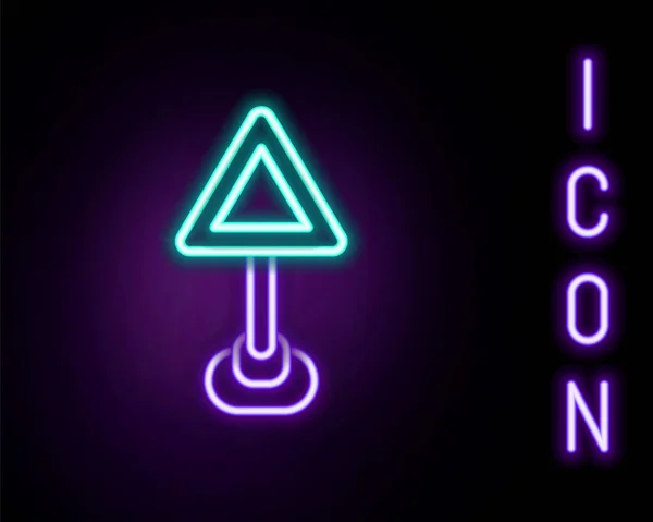 Leuchtende Neon Linie Dreieck Warnung Blanko Symbol Isoliert Auf Schwarzem — Stockvektor