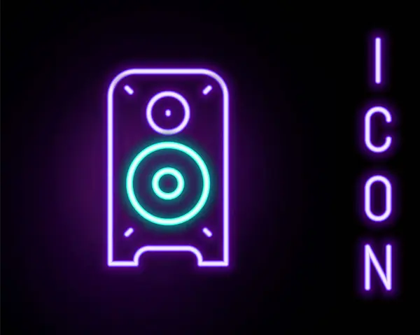 Linea Neon Luminosa Icona Altoparlante Stereo Isolata Sfondo Nero Altoparlanti — Vettoriale Stock