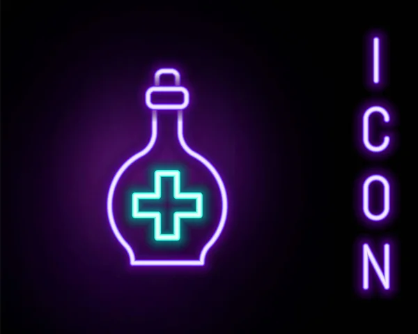 Glödande Neon Line Flaska Med Dryck Ikon Isolerad Svart Bakgrund — Stock vektor