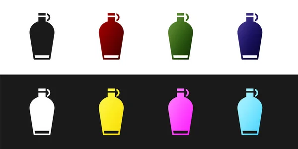 Set Canteen Wasserflasche Symbol Isoliert Auf Schwarz Weißem Hintergrund Ikone — Stockvektor