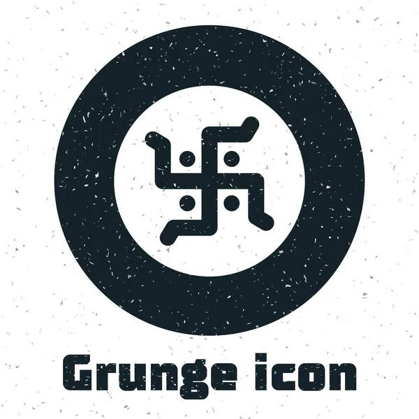 Grunge Hindu Swastika Religious Symbol Icon Isolated White Background Monochrome — Stock Vector