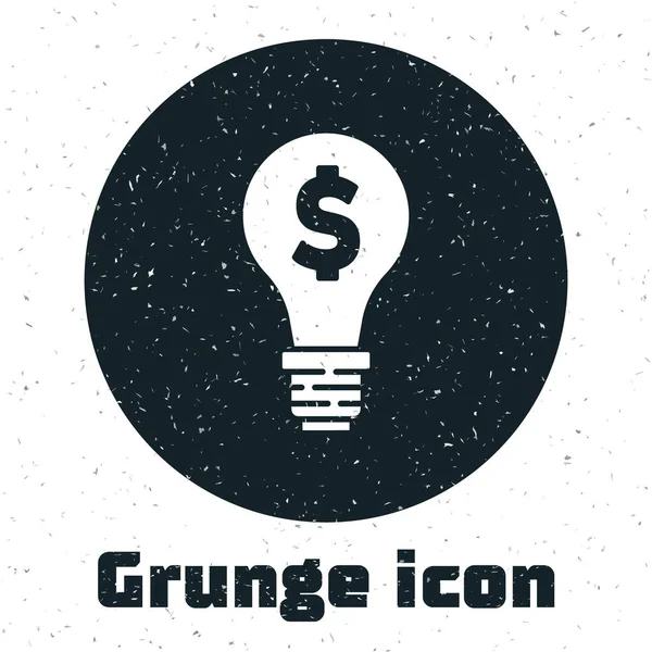 Ampoule Grunge Avec Icône Symbole Dollar Isolé Sur Fond Blanc — Image vectorielle