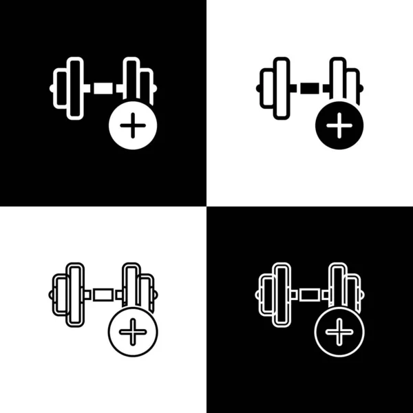 Set Dumbbell Icon Isolated Black White Background Muscle Lifting Fitness — Stock Vector