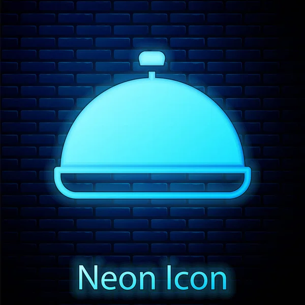 Leuchtendes Neon Umhüllt Von Einem Tablett Mit Essenssymbolen Isoliert Auf — Stockvektor
