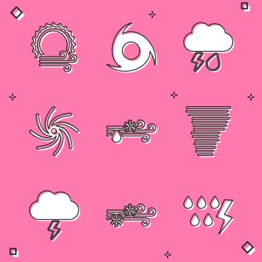 Rüzgâr ve güneş batsın, Kasırga, Şimşek, Kar, Fırtına ve ikonla Bulut. Vektör