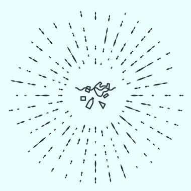 Siyah çizgi. Okyanus ikonunun kirliliği sorunu gri arka planda izole edilmiş. Çöpler, plastikler, denizdeki poşetler. Soyut çember rastgele noktalar. Vektör İllüstrasyonu.