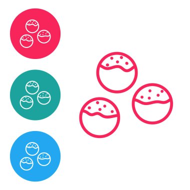 Kırmızı çizgi Takoyaki simgesi beyaz arkaplanda izole edildi. Japon sokak yemeği. Simgeleri daire düğmelerine ayır. Vektör..