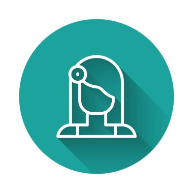 İspanyol kadın ikonunun beyaz çizgi portresi uzun gölgeli izole edilmiş. Yeşil daire düğmesi. Vektör.