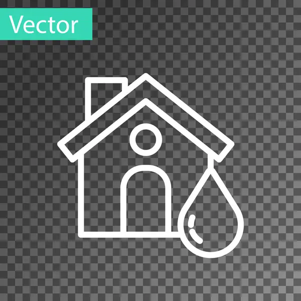 White Line House Flood Icon Isolated Transparent Background Home Flooding — Vector de stock