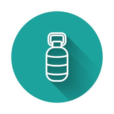 Beyaz çizgi Kore kağıt fener ikonu uzun gölge arkaplan izole. Yeşil daire düğmesi. Vektör