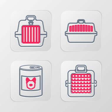 Hayvan taşıma çantası, köpek için konserve yiyecek ve ikon. Vektör