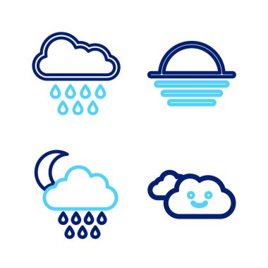 Bulut, yağmur ve ay, gün batımı ve ikon. Vektör