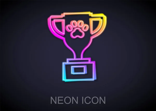 Świecąca Neonowa Ikona Symbolu Nagrody Pet Czarnym Tle Medal Śladem — Wektor stockowy