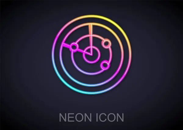 Gloeiende Neon Lijn Radar Met Doelwitten Monitor Zoek Pictogram Geïsoleerd — Stockvector