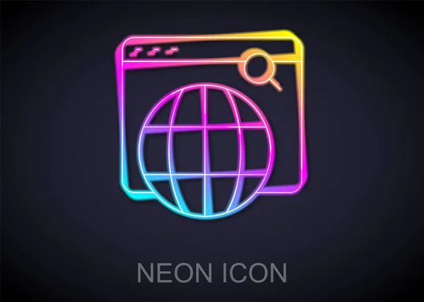 Glowing Neon Line Search Engine Icon Isolated Black Background Vector — Stock Vector