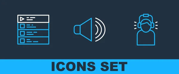 Set Line Man Headphones Music Playlist Speaker Volume Icon Vector — Stock Vector